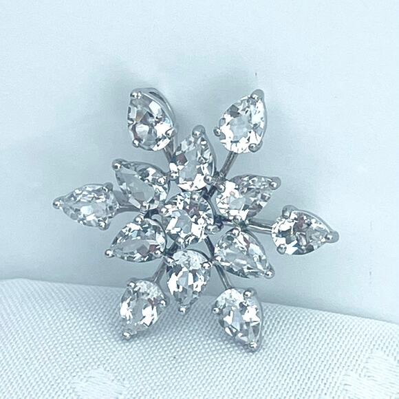 Vintage Sterling Silver Snowflake Starburst Brooch Pendant Crystal 925 - Picture 4 of 11